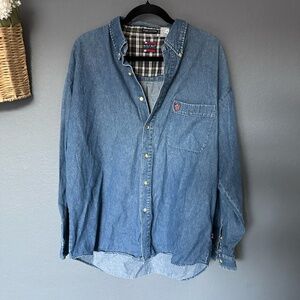 Vintage Y2k 80s 90s Bugle Boy Denim Long Sleeve Button Down Size XL Preppy
